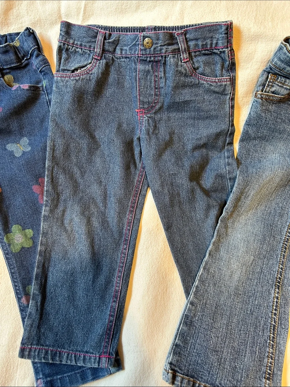 Girls Denim Jeans - Solid Blue and Blue with Multicolor Floral Prints